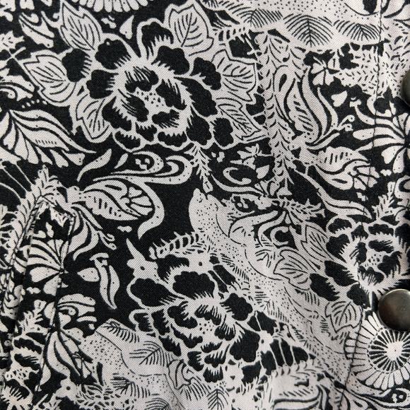 Free People Bomber Jacket Black Purple Floral Snap Close Lightweight Boho Size S - Picture 10 of 12